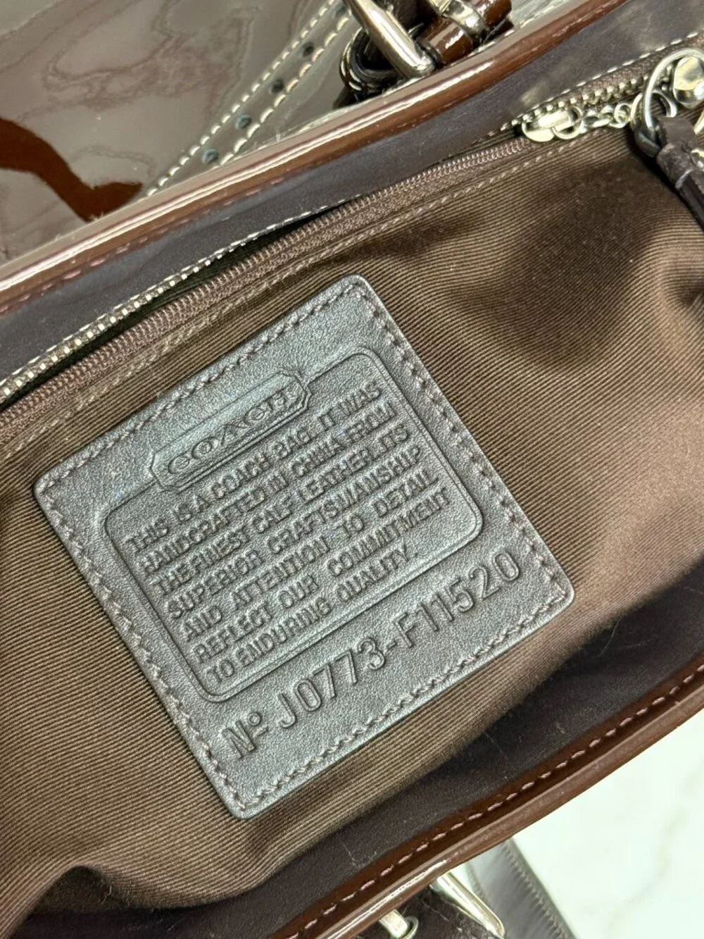 Coach Mahogany Patent Leather Gallery Tote Shoulder Bag Zip Top Large - Picture 5 of 8